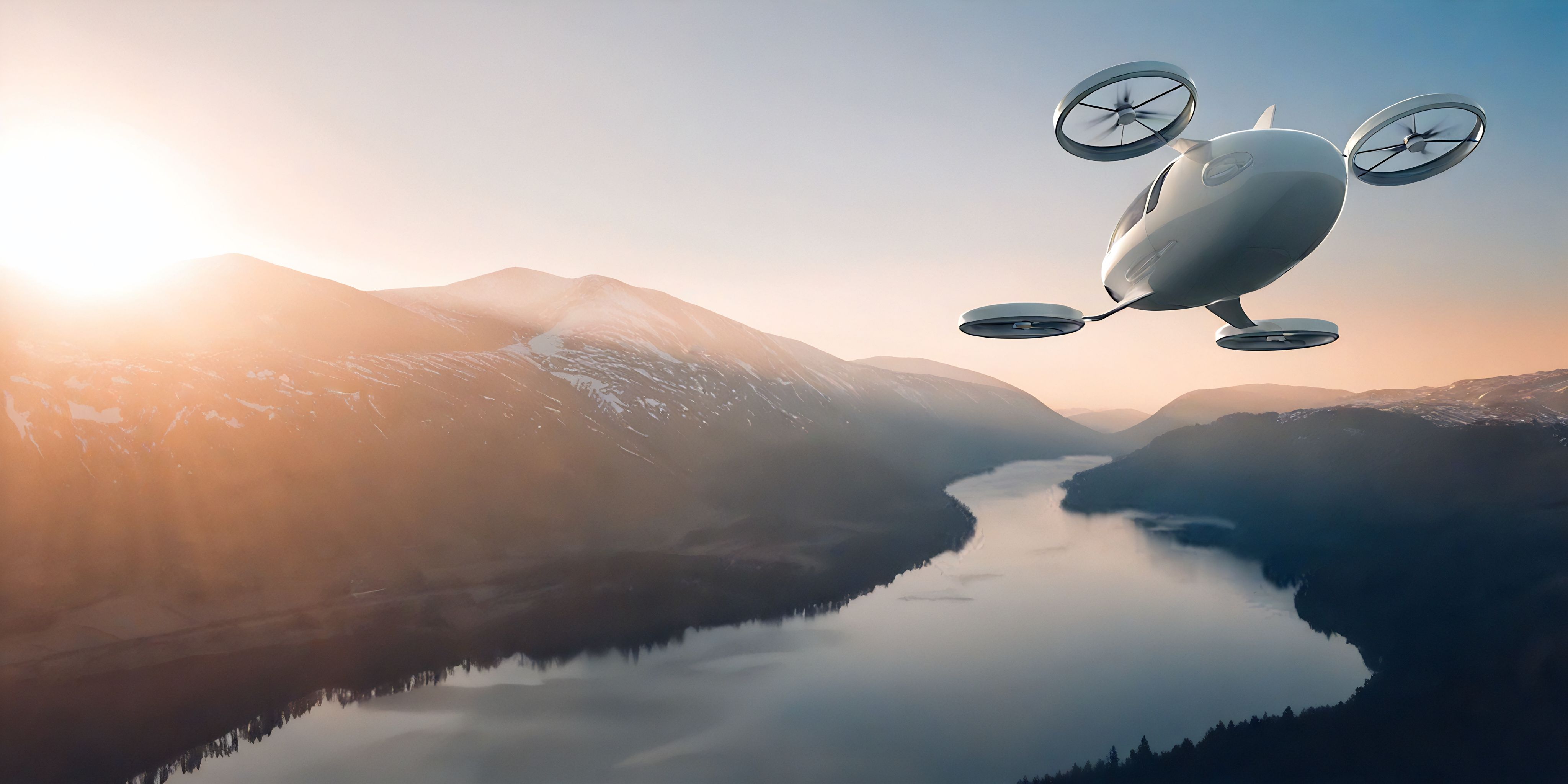 A drone flying over a river